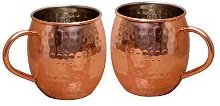 Copper Essentials Copper Mugs - Gift Set, 100% Solid Handcrafted Copper Cups - Ounce Food Safe Hammered Mug For Mules, Gift Set With Inside Nickle Plated, (Size L 24 Ounce)