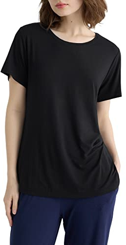 Latuza Women's Viscose Pajama Top Crew Neck Sleep T-Shirt L Black