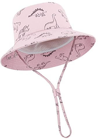 TOMEEK Chapeau de Soleil Bébé Bob Chapeau Garçons Filles Enfants Chapeau Seau d'été UPF 50+ Casquette de Plage Pliable avec Mentonnière Réglable et Large Bord, Rose, Taille XL