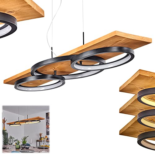 HOFSTEIN LED Pendelleuchte Pompu, dimmbare Hängelampe aus Metall/Holz/Kunststoff in Natur/Schwarz, Höhe max. 151 cm, dimmbar über Lichtschalter, 4700 Lumen, 3000 Kelvin, 40 Watt, Esszimmer, Küche