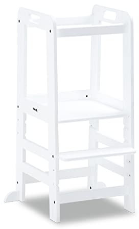 hauck Learn N Explore, Weiß - Lernturm für KInder aus FSC® Zertifiziertes Buchenholz, Höhenverstellbar, Stabil Robust, Montessori Lernturm ab 1 Jahr für Küche Tisch Bad