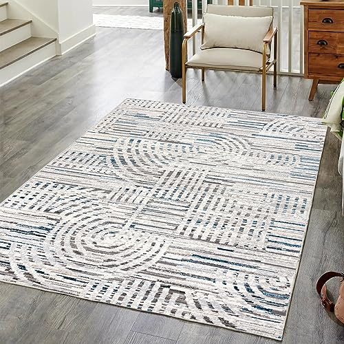 Mazovia Teppich Wohnzimmer 120x170cm Anthrazit Blau Abstrakt Weich Kurzflor | Teppich für Schlafzimmer Esszimmer Büro Pflegeleicht Fußbodenheizungsgeeignet Reinigungsmittelbeständig Synthetisch Modern