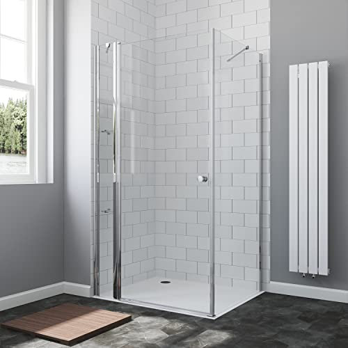 Duschkabine Eckeinstieg Bodengleich 110x70 x 197 cm Duschwände für Eckdusche Ebenerdig Duschtür Drehtür an Festteil mit festem Seitenteil Seitenwand Echtglas 6 mm klar Höhe 197 cm