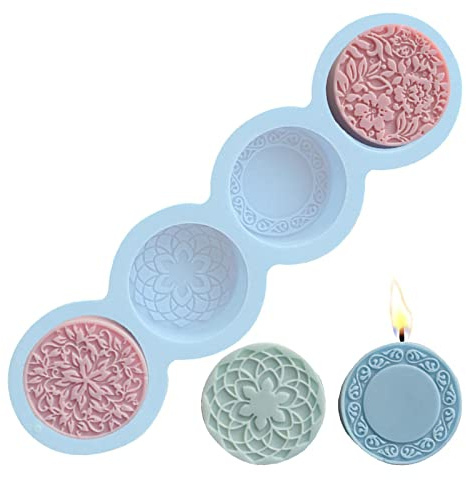Teksome rund blomma tvålform, tvålformar silikon – 4 hålrum hemlagad tvålform, muffins, pudding, gelé, brownies och ostkaka, non-stick