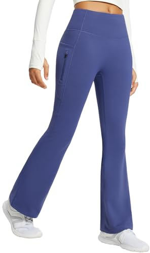 baleaf Fleecefodrade utsvängda leggings, termiska byxor med fickor, promenadbyxor, yogabyxor, byxor med hög midja, byxor i vattentåligt material, bootleg-jeans, L