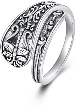 POPLYKE 925 Sterling Silver Butterfly Dragonfly Ring for Women Vintage Dragonfly Jewellery Gothic Gifts Adjustable Open Ring