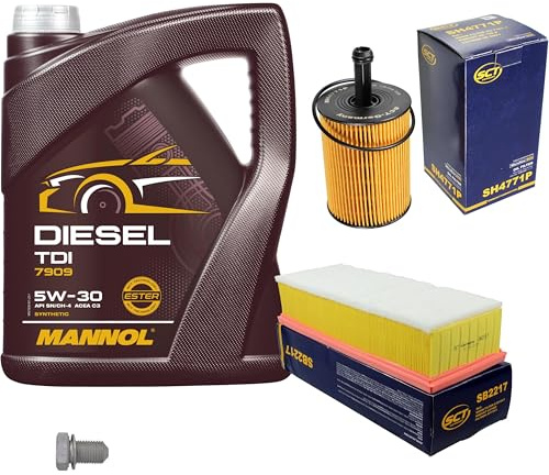 Inspektionspaket Wartungspaket Filterset mit 5 L Motoröl Diesel TDI 5W-30, Ölfilter, Luftfilter, Verschlussschraube