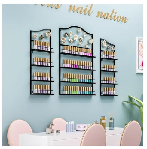 ZBJDX 3 Teiliges Nagellack PräSentationsregal, Kosmetik Organizer Aus Metall, Organizer Regal füR äTherische öLe, Wandregale füR Nagelstudio, SchöNheitssalon und Zuhause,Schwarz