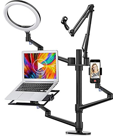 Monitor-Tischhalterung Desktop-Live-Ständer-Set 6-in-1 mit 10-Zoll-LED-Ringlicht-Mikrofonhalterung, passend for 17-32-Zoll-Monitorhalter / 12-17-Zoll-Laptop-Ständer for Make-up-Video-Liv Computermonit