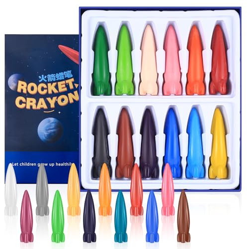 Set di 24 Pastelli a Cera, Pastelli per Bambini 24 Colori, Pastelli a Cera Forma Razzo per Bambini, Matite Colorate per Graffiti, Disegno, Artigianato Fai-da-Te, Borse da Festa Artistiche