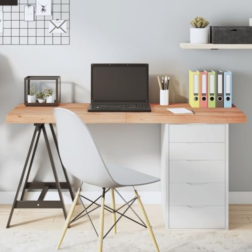 BaraSh Tischplatte Hellbraun 140x60x(2-6) cm Massivholz Eiche Behandelt Stabile Tischplatte DIY Schreibtischplatte Bürotischplatte