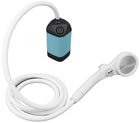 Bewinner Tragbare Campingdusche, Tragbare Campingpumpe mit Intelligenter Digitalanzeige, Elektrische Außendusche, Wiederaufladbare Pumpe, Camping-Duschkopfdüse für Camping, Wandern,