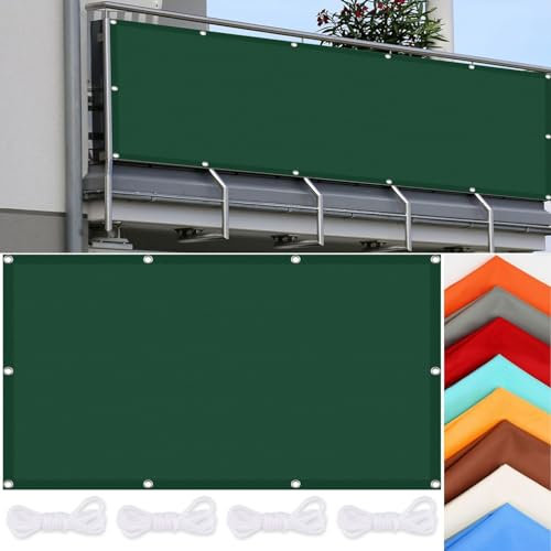 Sonnensegel Balkon 200 x 260 cm Wetterschutz Sonnenschutz Segeltuch Pergola Überdachung Plane 98% Uv-Schut Wetterschutz mit Seil für Draußen Patio Terrasse Camping, Dunkelgrün