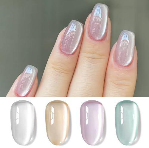 BORN PRETTY Magnetic Gel Nail Polish 4Pcs Moonlight White Effect Cat's Eye Gel Polish Soak Off Mini bottles U V Gel for Home DIY Manicure Nail Salon, Best Gift for Women