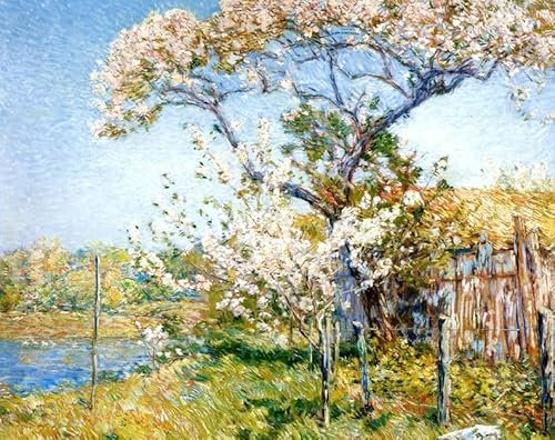 DTAUPREB Malen nach Zahlen für Anfänger DIY-Ölgemälde Frederick Childe Hassam Apfelbäume in Blüte Leinwand-Kits Wanddekoration Heimbüro Dekoration Geschenk