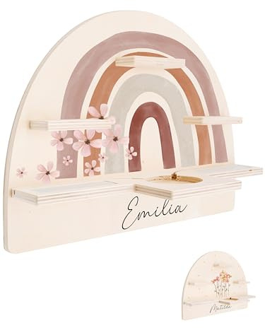 Bärenfreunde personalisiertes Tonie Regal für Kinderzimmer - Magnetisches Toniebox Regal für Toniebox1 & 2 Plus Figuren mit abgerundeten Ecken & Kanten (Regenbogen Blumen)