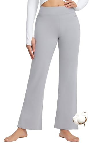 BALEAF Yogabyxor för kvinnor, bomull, långa joggingbyxor, fritidsbyxor, slagbyxor, magkontroll, arbete, sportbyxor med fickor, Silvergrå 30 tum, XL