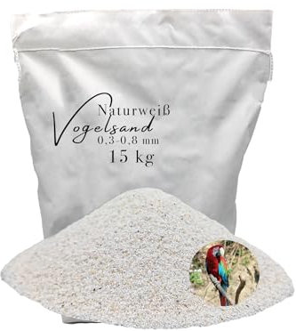 15kg Vogelsand 0,3-0,8 mm ohne Zusatzstoffe wie Anis und Grit weisser keimfrei qualitativ hochwertig Bodengrund für Käfige