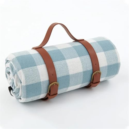 SynapSYA Picknick-Campingbucht-Spielmatte, Karierte Decke, Strandmatte, Kissen mit Lederband, 150 x 200 cm Picknickdecke(Sky Blue)