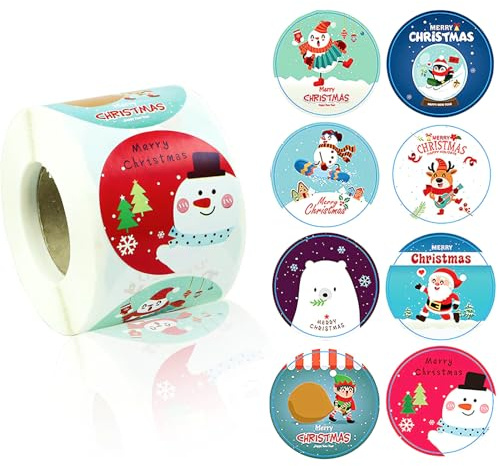 Hugfads 500 Stück Weihnachtsaufkleber selbstklebend Weihnachtsdeko Geschenkaufkleber verschiedene Motive (Muticolor)
