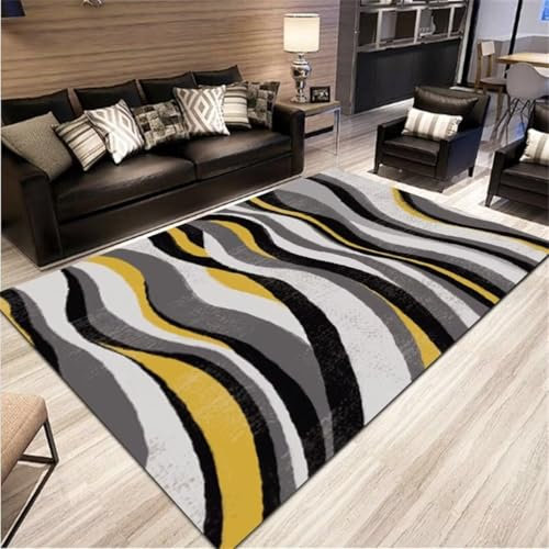 Kunsen flokati Teppich waschbardeko für zimmerminimalistischModerner grau-gelber Sofa Zubehör Linie Dekoration waschbarteppich rund kinderzimmer60X90CM