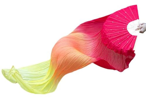 HESHUYAN Bauchtanz Fan 150CM Imitation Seide Handgemachte Bauchtanz Fans 1 Stücke Bauchtanz Fans Farbverlauf Farben Tanz Lange Fans Lange FäCher Bauchtanz Fans(A)