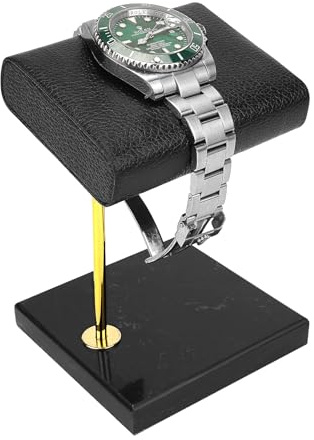 ReignSword Vegan Leather Watch Display Stand Holder, Single Watch Holder Watch Stand, Watch Holder with Marble Base (Black)