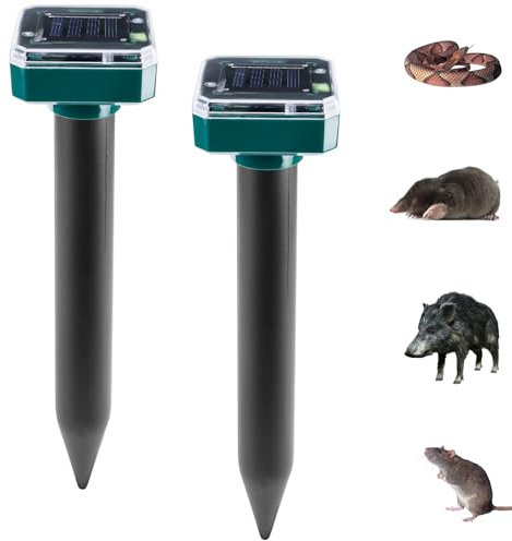 2 repellente per talpe a energia solare, IP65, impermeabile, per arvicole e scoiattoli, colore: nero
