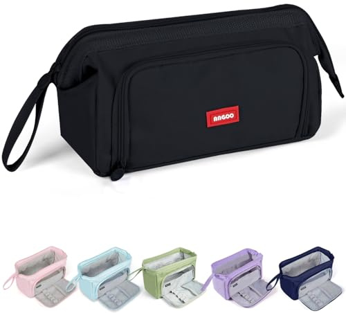 Large Pencil Case Big Capacity, Wide Opening Pencil Case Bag with Compartments for Girls Boys, Aesthetic Pencil Pen Bag Pouch Stationery Storage Organizer for School Office College Students (Black)