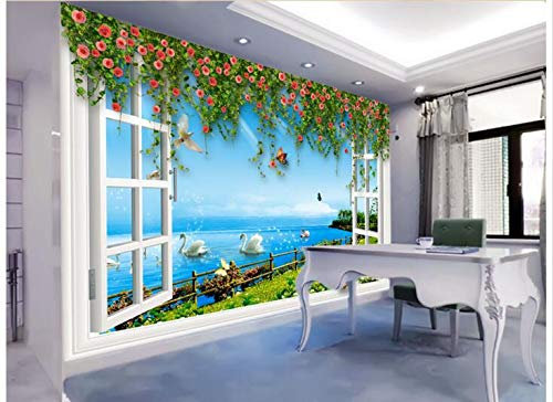 Fotomurales Ventana al mar Pared 3D Papel Tapiz pintado tejido no tejido Decoración de Pared decorativos Murales moderna de Diseno Fotográfico 300cm×210cm (ancho x alto)