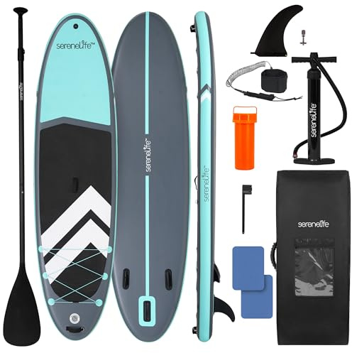 SereneLife 11’ uppblåsbar SUP – djurvänlig stand up paddleboard för vuxna och husdjur – 35” bred stabil design med halkfri EVA-däckmatta, GoPro-fäste och SUP-tillbehör, maxkapacitet 200 kg