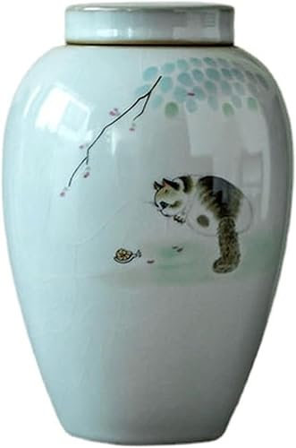 YKMYXZ couvercles scellés, Pots de stockage, boîte à thé, pot de stockage de réservoir scellé à motif de chat en céramique chinoise de 16 cm, service à thé domestique
