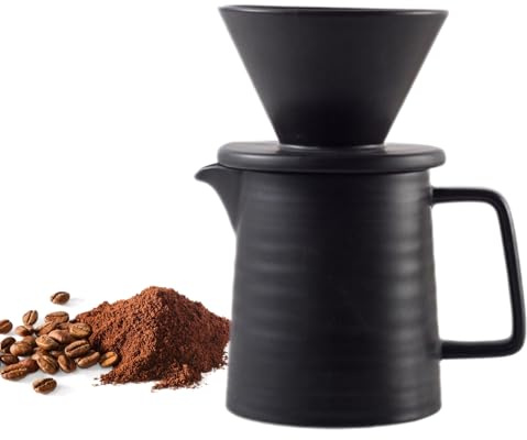 mengger Filtre à café, filtre à café en porcelaine, filtre à main avec gobelet en céramique, filtre à café réutilisable en céramique, convient pour les ménages et les restaurants (noir)