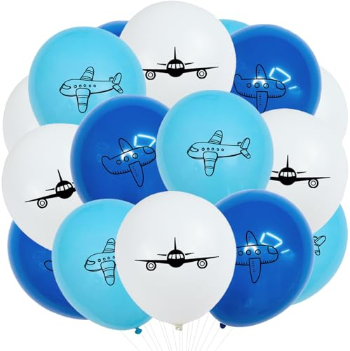 KOBOKO 18 stycken flygplansballonger 30 cm, blå och vit, heliumballonger, födelsedagsdekoration