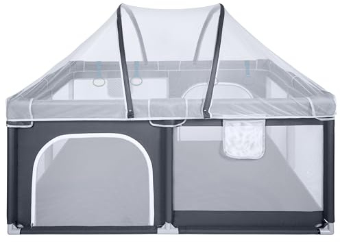 ONVAYA® Laufgitter mit Insektenschutznetz | Laufstall für Babys | 160 x 200 cm | Schutzgitter für Kinder | Rechteckiges Krabbelgitter | Absperrgitter | Babyzaun
