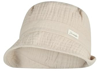 Sterntaler Fischerhut Musselin – Leichte Kindermütze aus Bio-Baumwoll-Musselin mit Innenfutter und UV-Schutz 50+ – Beige, Größe 51