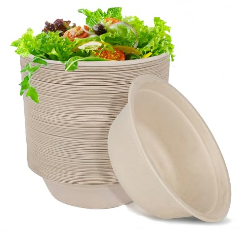 Coztie 100 Pack Strong Paper Bowls, 350ml/11.83 OZ Biodegradable Sugarcane Bagasse Bowls, Compostable Soup Bowls, Paper Eco-Friendly for Soup & Dessert, Hot & Cold Food Natural Colour
