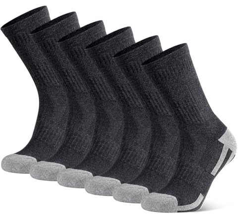 YORJOSOX Men's Cotton Crew Work Socks, 3 Pairs Cushioned Moisture-Wicking Athletic Socks for Hiking Sports Running (US, Numeric, 9, 12, Regular, Regular, Grey 3 pairs)