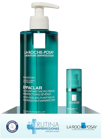 La Roche Posay Effaclar Set mit Mikro-Peeling Reinigungsgel & A.Z. Gel-Creme, Pflegeset zur Milderung von Unreinheiten, Reinigung und Glättung, Für fettige, zu Akne neigende Haut, 400ml + 40ml