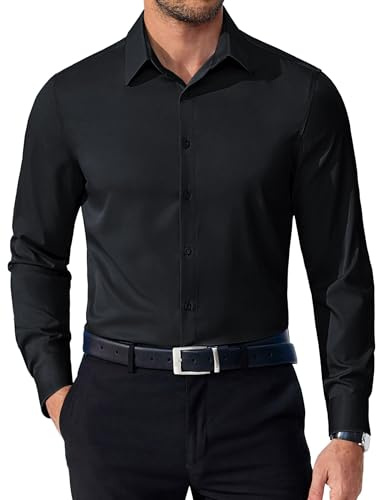 WINKEEY Chemise Homme Infroissable Chemise de Bureau Manches Longues sans Repassage Formel Habillé Cérémonie, Noir M