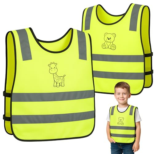 Lot de 2 gilets de sécurité réfléchissants pour enfants de 1 à 12 ans - Gilet réfléchissant - Gilet de sécurité pour enfant de 3 à 6 ans - Gilet de sécurité pour vélo, chemin d'école, voiture