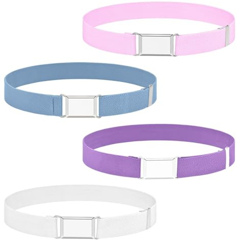 Funngy Ceintures Élastiques pour Enfants,4 PCS Ceinture Enfant Garçon et Fille Ceinture Élastique Réglable sans Boucle pour 3-14 Ans Confortable et Extensible pour Jeans Shorts Pantalons et Robes