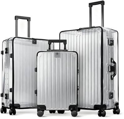 GYHWOFUL 3 Stück Kofferschutzhülle Transparent PVC, Kofferüberzug Schutzhülle für 20/24/28 Zoll Gepäck, Wasserdicht, Staubdicht, Kratzfest, Wiederverwendbar – Luggage Cover, Kofferhülle, Kofferschutz