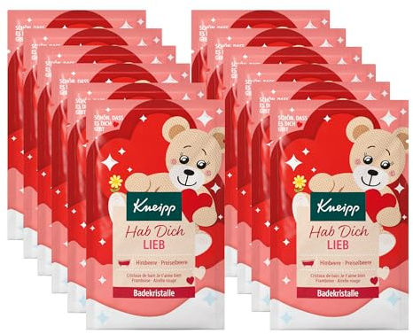 Kneipp badkristaller Hab dich lieb – badtillsats med högkvalitativt hallonextrakt och närande tranbärsolja – flerpack – 12 x 60 g