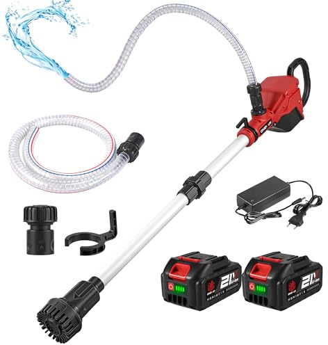 ONEVAN Bomba de Barril de Lluvia Inalámbrica con Barra Telescópica, Bomba de Agua Eléctrica Inalámbrica Brushless, Altura de Elevación 10m, Caudal 2740 L/h, 2x21V Baterías, para Jardín, Piscina