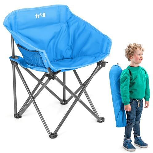 Trail Buzzard Kids Bucket Camping Chair, Blue | Bucket Chair Design, All-Round Foam Padding, Steel Folding Frame, Cup Holder & Side Pocket, Carry Bag Included, Ages 3-10