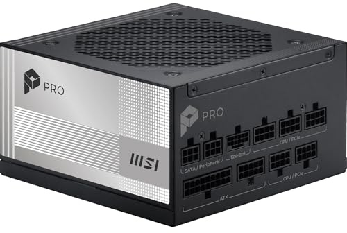 MSI PRO A1000PL PCIE5, Fully Modular Gaming 1000W Power Supply, 80+ Platinum, 12V-2x6 Cables, Server-Grade Capacitor, ATX 3.1 & PCIe 5.1 Ready, Low-Noise, Embossed Jacket Cables, 7 Year Warranty