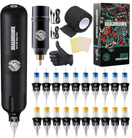 Dragonhawk Kit Macchina Tatuaggi Rotativa Senza Fili Batteria Jack RCA | Alimentazione A Batteria, Cartucce E Aghi, Per Principianti