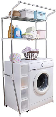 Hershii Toilette Regal Waschmaschine Regal Organizer Regal Auf Der Waschmaschine Trockner Lagerregal WC Regal über Die Toilette mit 2 Ablagen Silber Breite Erweiterbar Metall Rostfreier Stahl