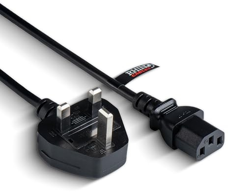 rhinocables UK Plug to IEC C13 Cable (3m) Kettle Lead for PCs, Monitors, Printers & IT Equipment | Single-Socket Extension Cord Delivering Steady, Fuse-Protected Power in Home & Business Setups, Black